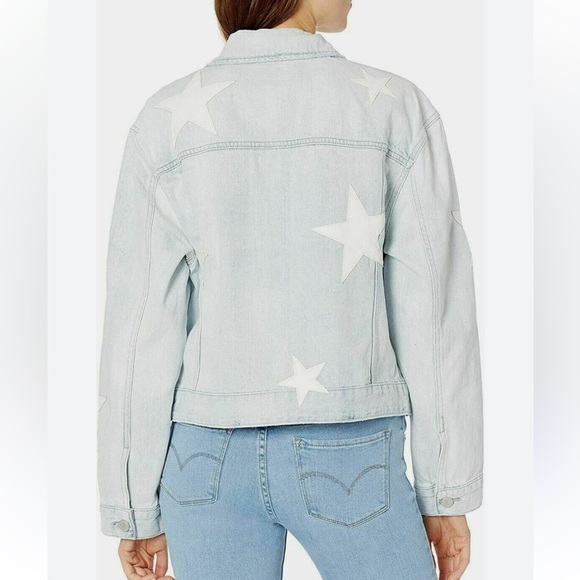 Altard State | Faux Leather Star Embellished Light Wash Denim Jacket Pockets - Picture 4 of 6